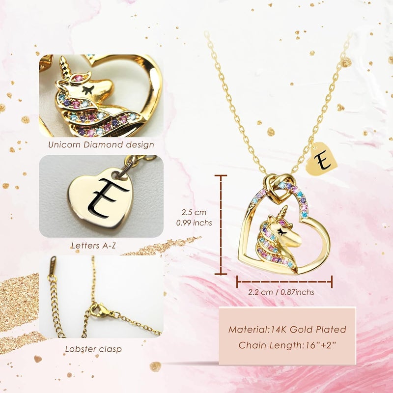 PYXC Valentines Day Gifts - Unicorn Necklace Gifts for Girls, Gold CZ Heart Unicorn Jewelry Initial Girls Birthday Colorful Heart Necklace Birthday present - Image 4